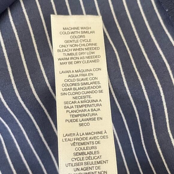 Chicos Women Top L Navy Striped Button Up‎ Casual Workwear Preppy Modern Chic - Picture 10 of 11